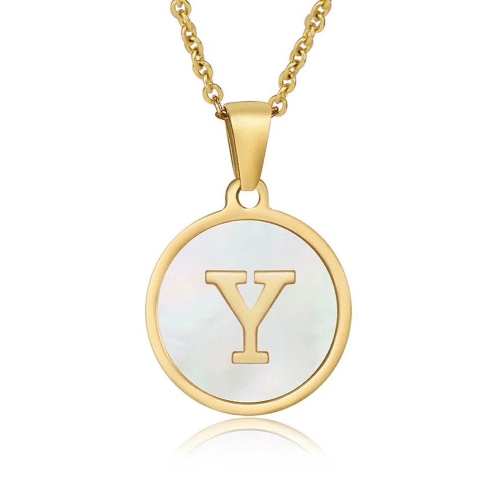 Letter “Y” Initial Pendant 18k Gold Plated Real Mother Pearl A, B, C, D,…